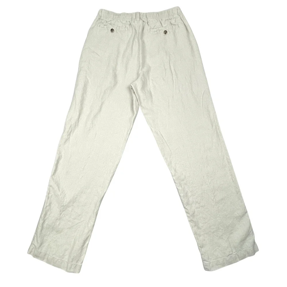 28 Palms Mens 100% Linen Pants L 32 Beige Straight Pockets Cruise Beach Wedding